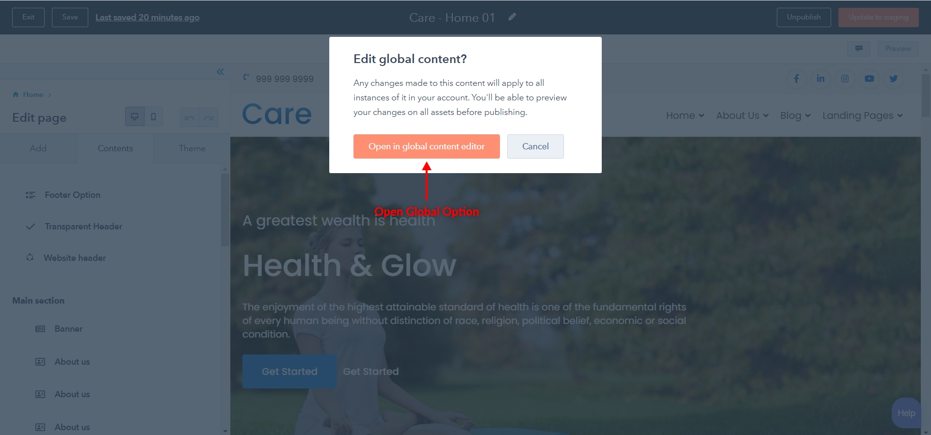 Care Header Global Edit