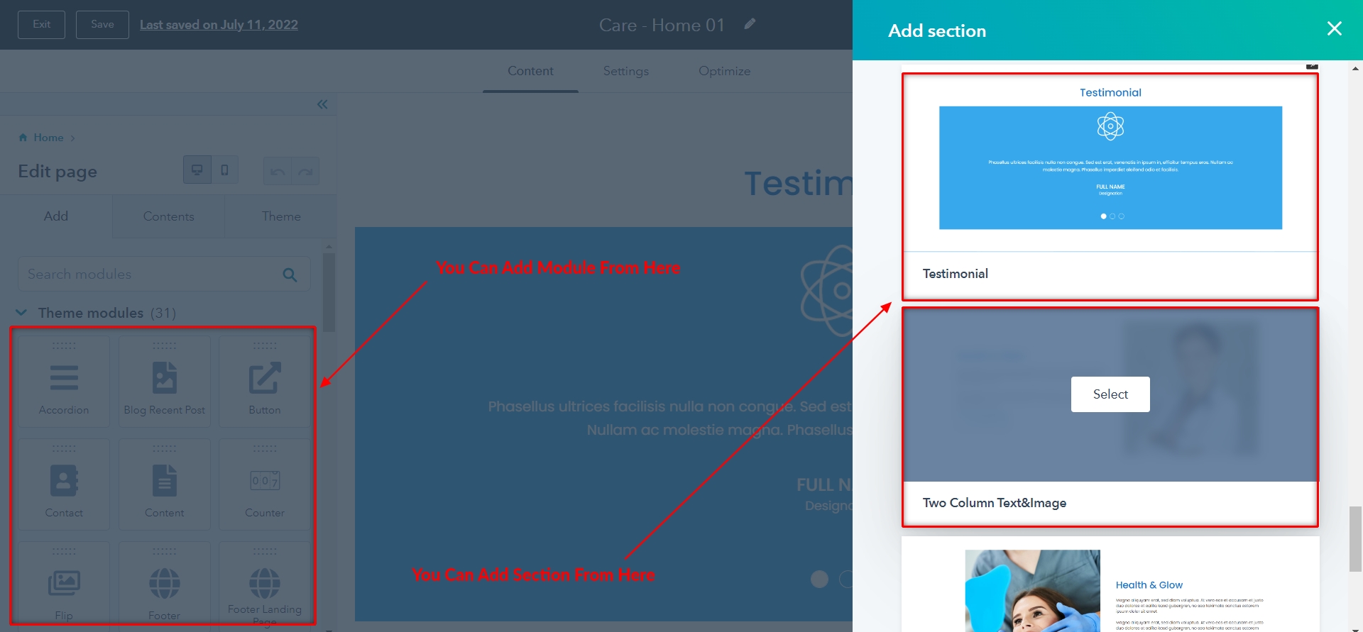 Peace Custom Modules and sections
