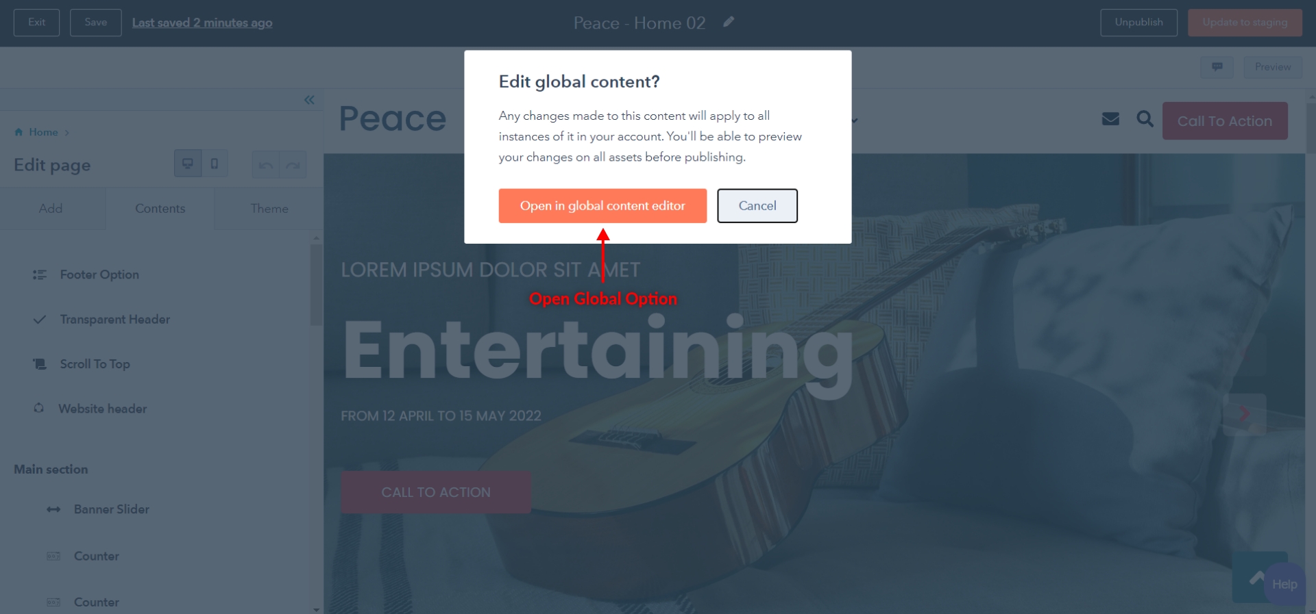 Care Header Global Edit
