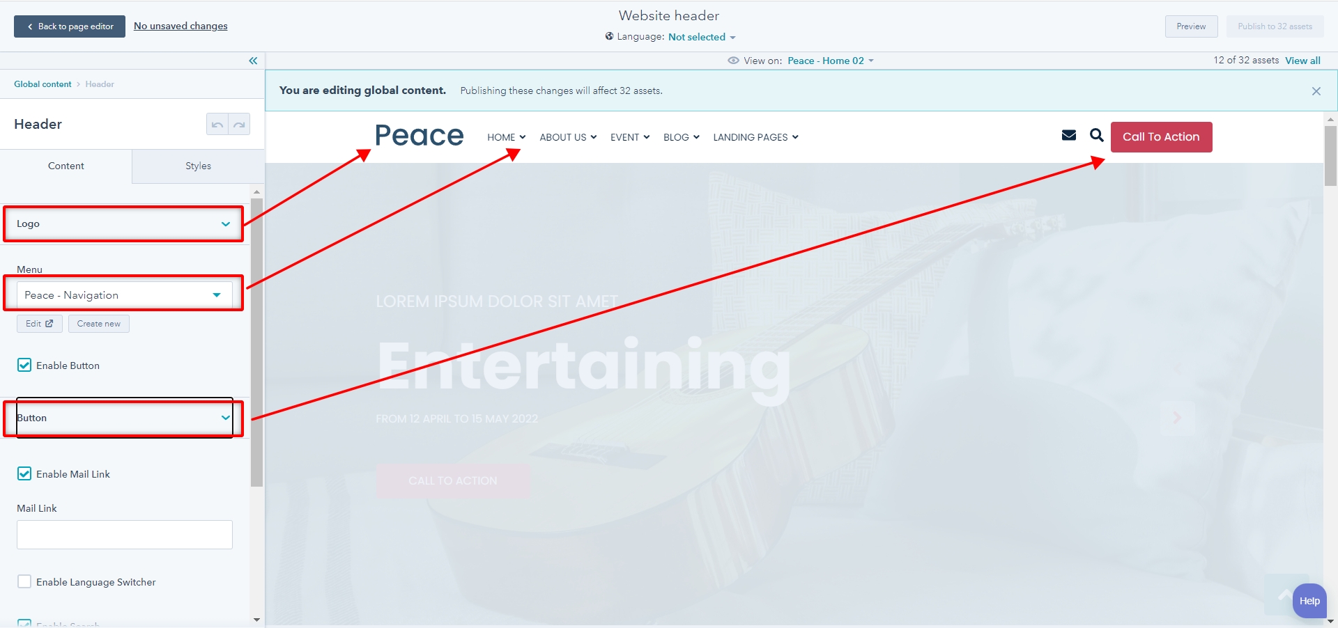 Peace Header Elements